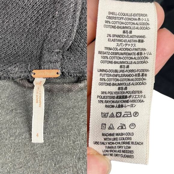 Free People Drape Front Coated Waxed Denim Moto Cropped Jacket Black Zip Cuffs 4 - Picture 12 of 14